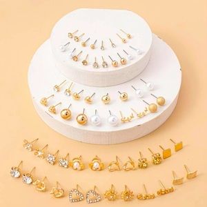 30pairs Rhinestone &Faux pearl decor stud Earrings